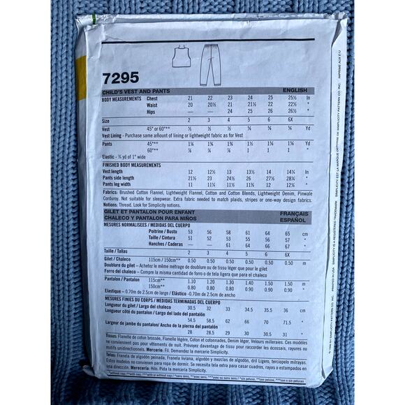 Simplicity 7295 Sewing pattern kids vest pants size 2 3 4 5 6 6x - Picture 3 of 5